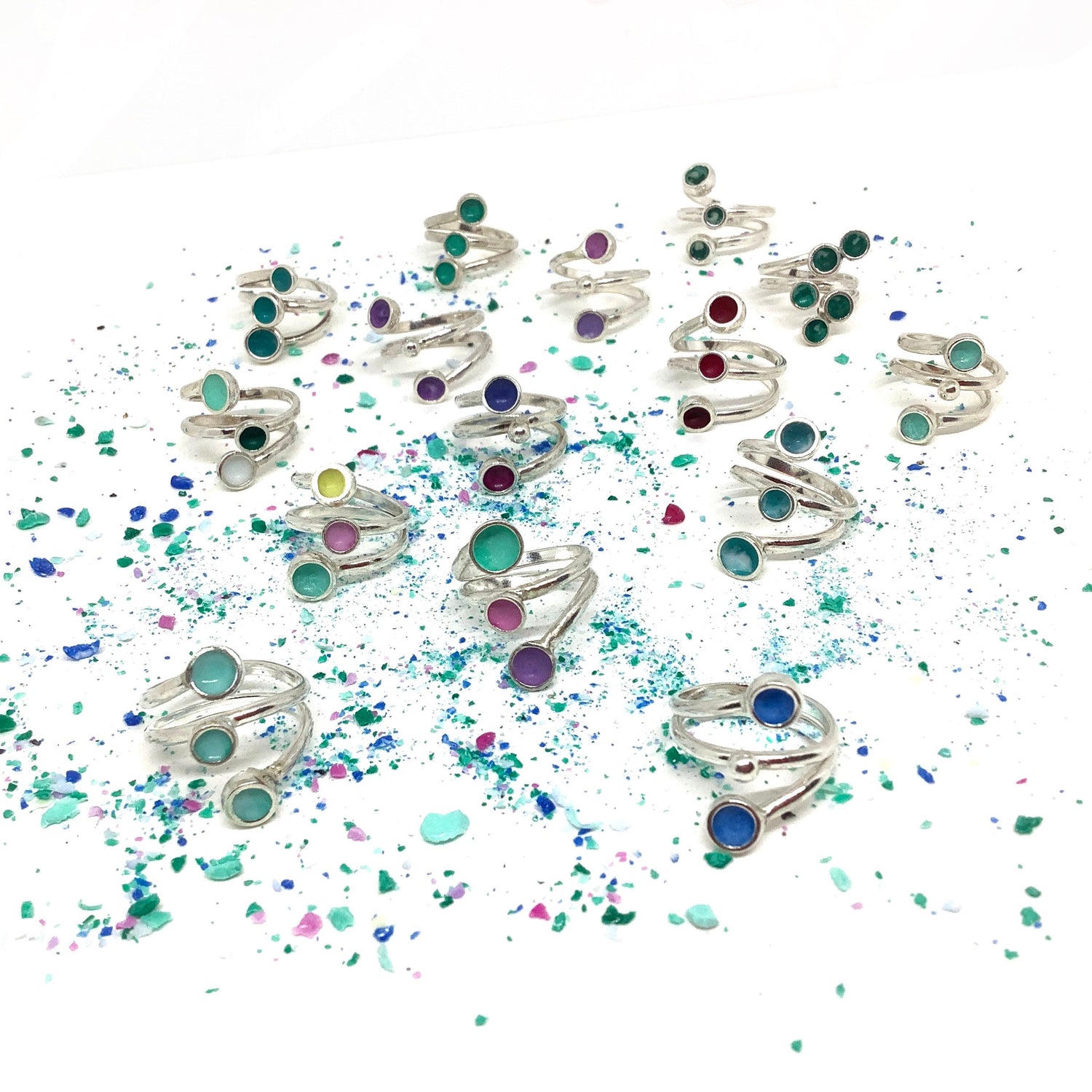 Sterling silver and enamel rings