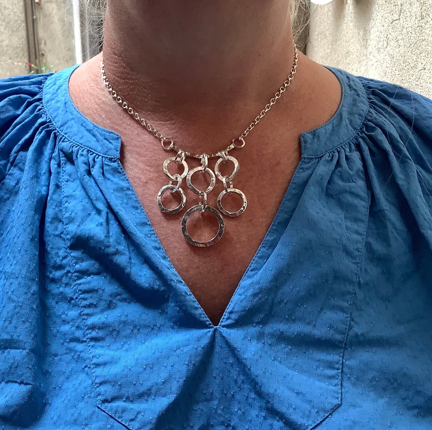 Sterling silver chunky hammered hoops necklace