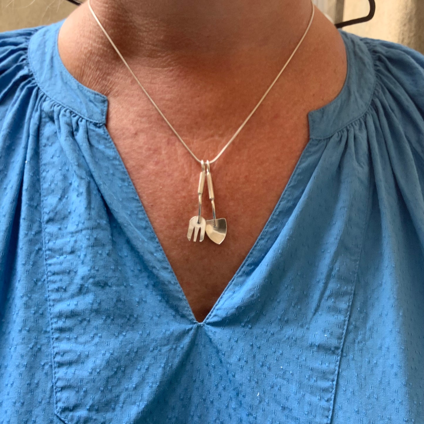 Sterling silver gardening tools pendant