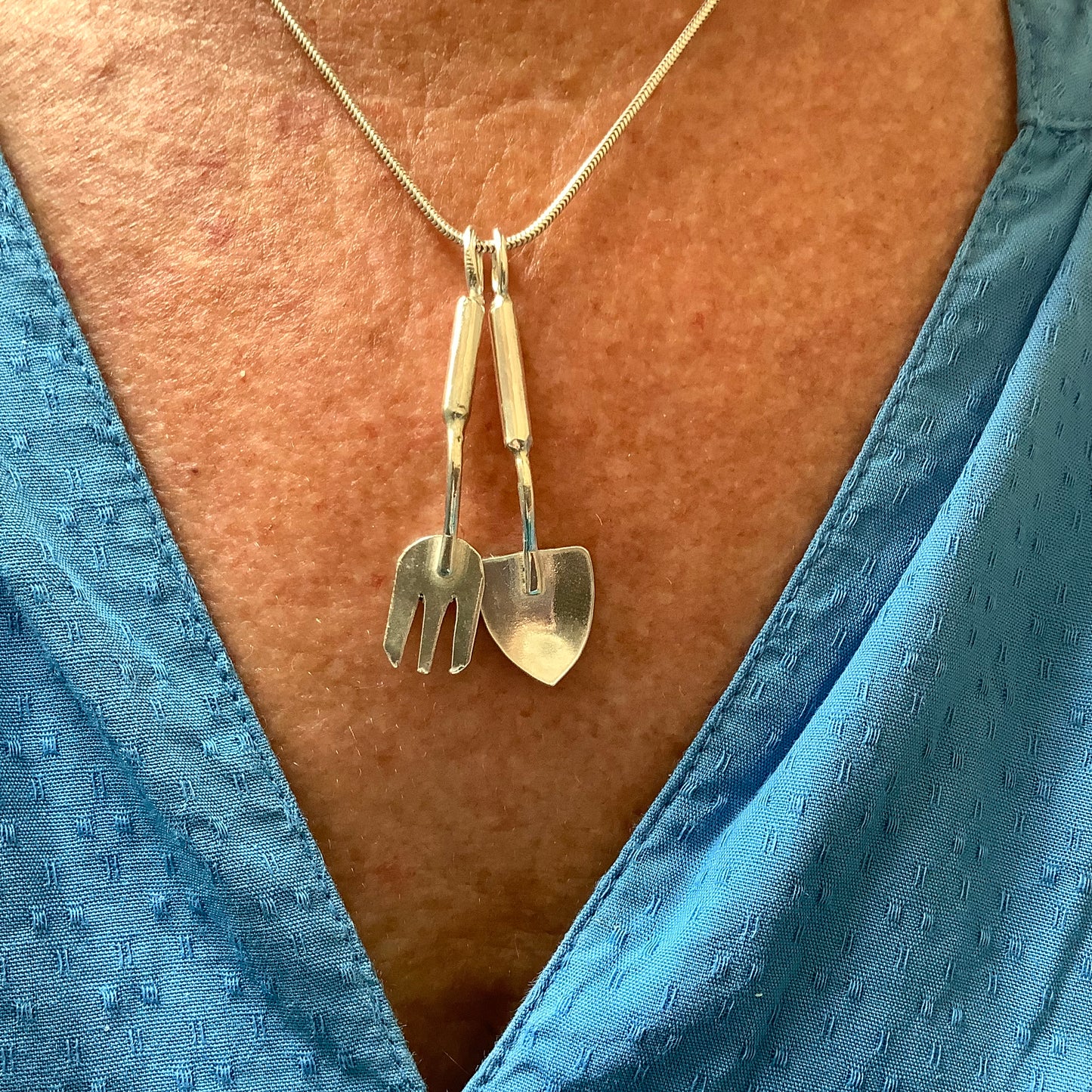 Sterling silver gardening tools pendant