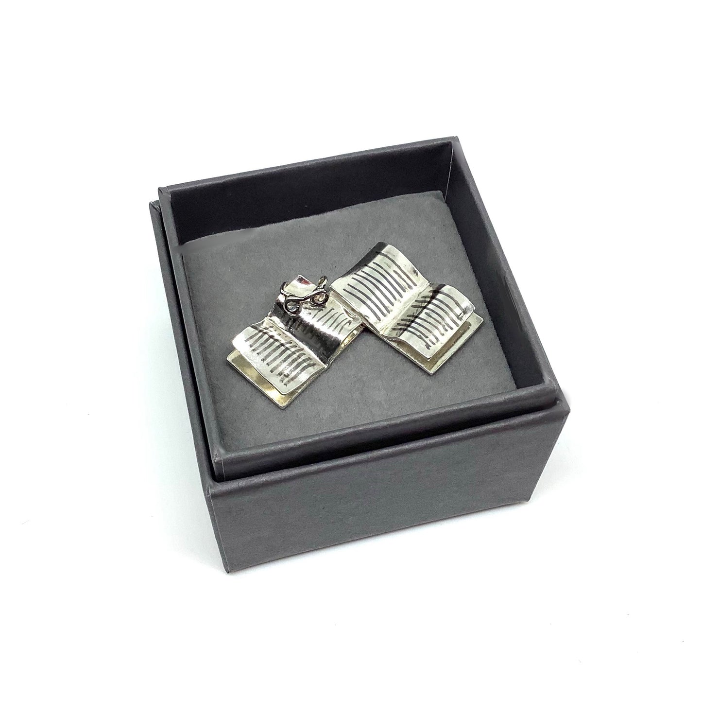 Sterling silver book cufflinks with glasses
