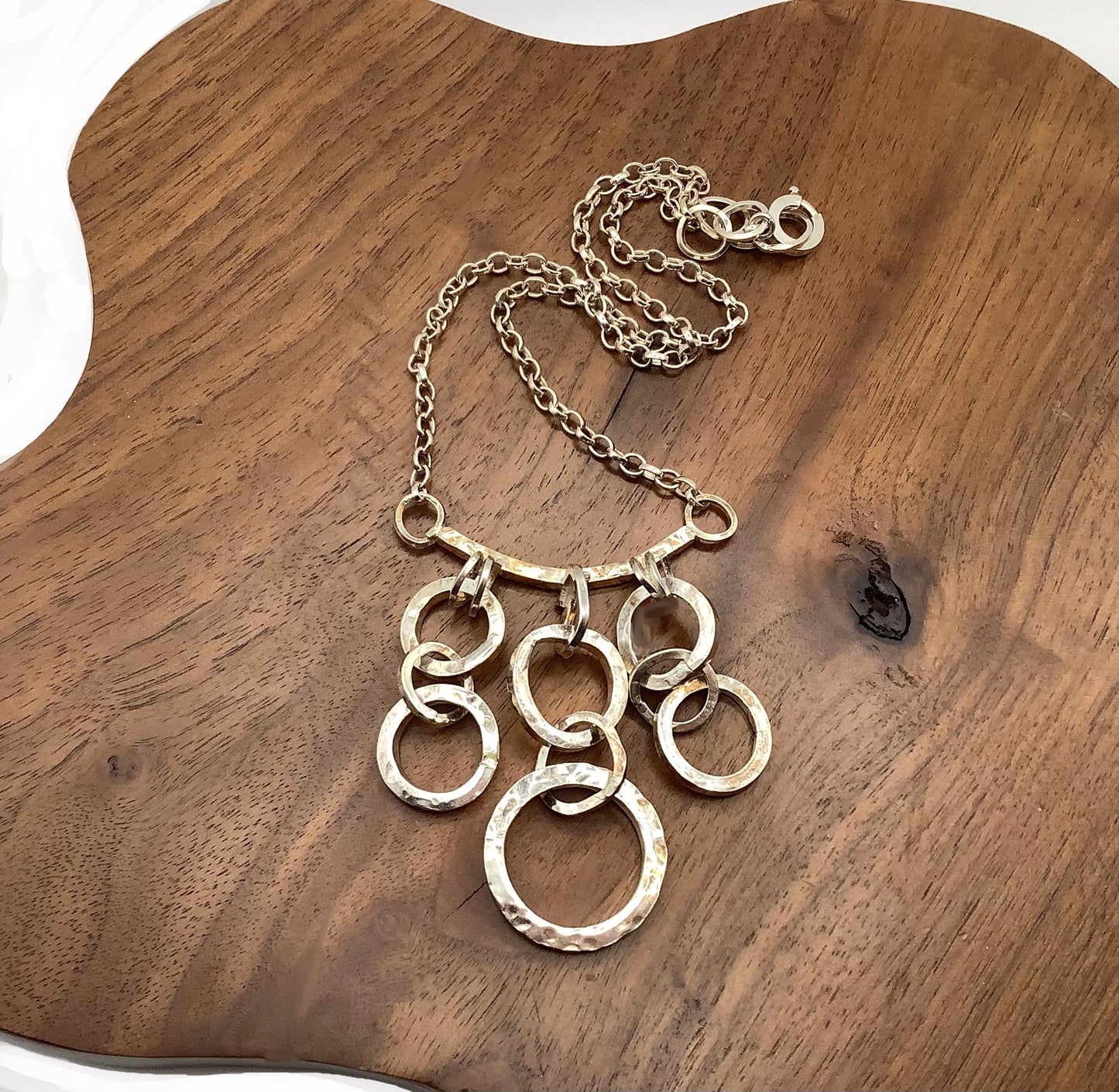 Sterling silver chunky hammered hoops necklace