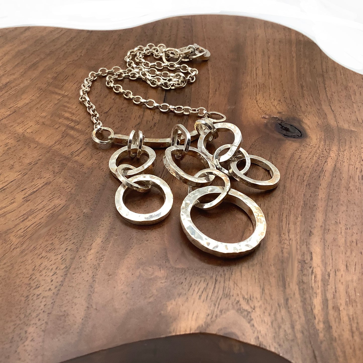 Sterling silver chunky hammered hoops necklace
