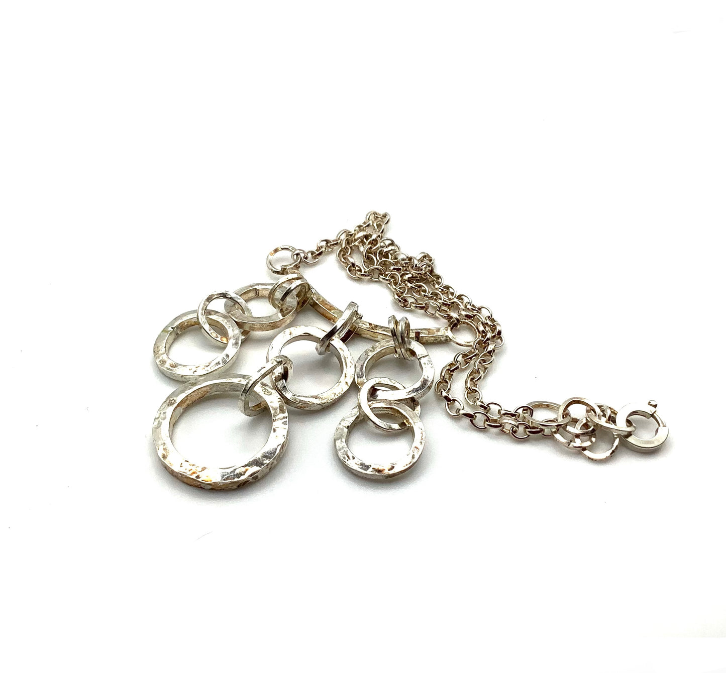 Sterling silver chunky hammered hoops necklace