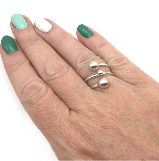 Sterling silver adjustable ring with balls
