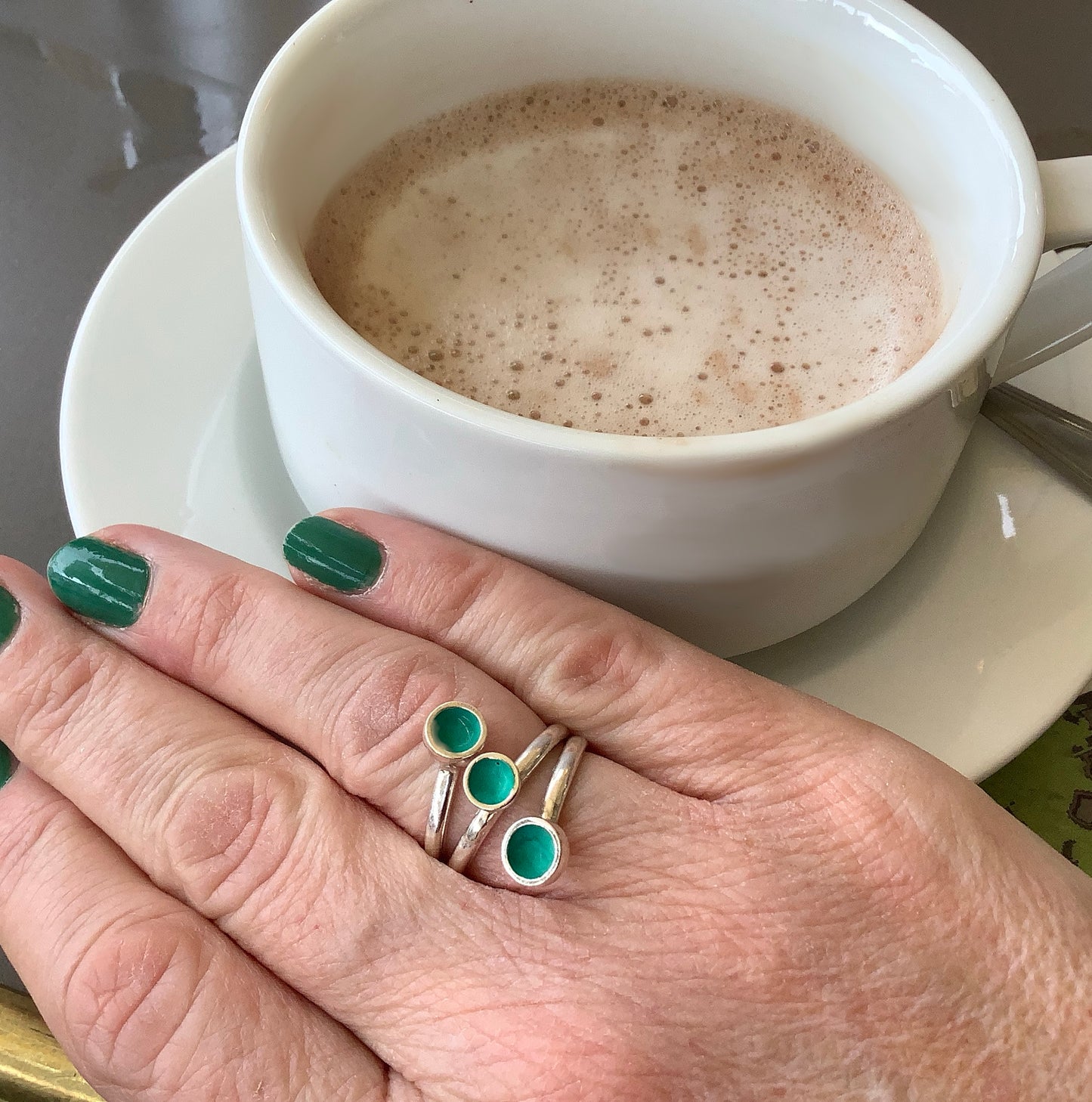 Sterling silver adjustable ring with turquoise enamel