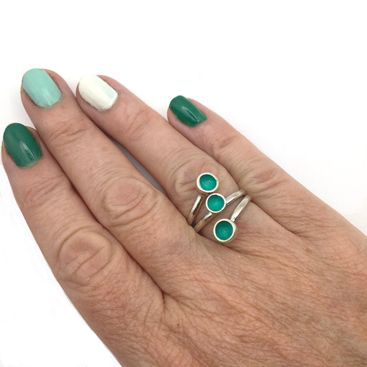 Sterling silver adjustable ring with turquoise enamel