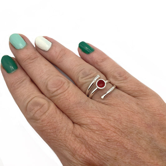 Sterling silver adjustable ring with cherry red enamel