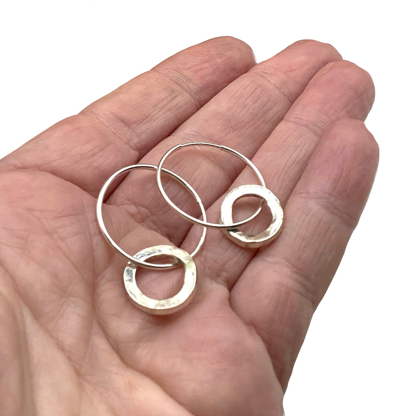 Sterling silver battered circle hoop earrings