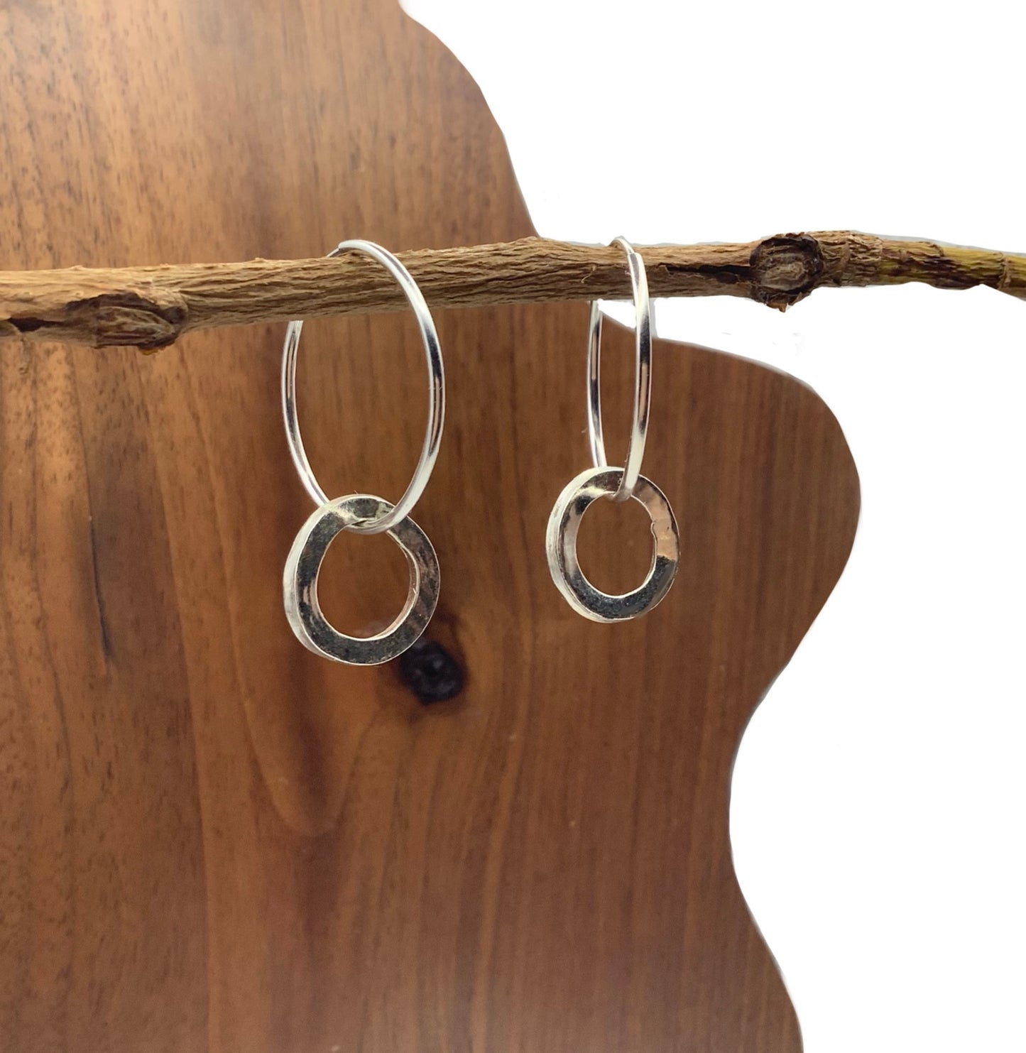 Sterling silver battered circle hoop earrings