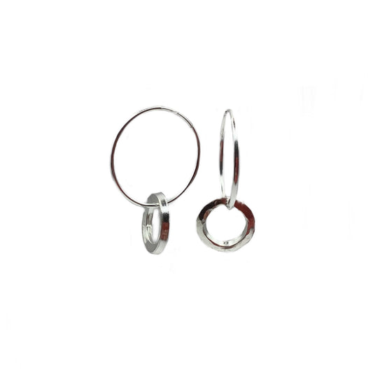 Sterling silver battered circle hoop earrings