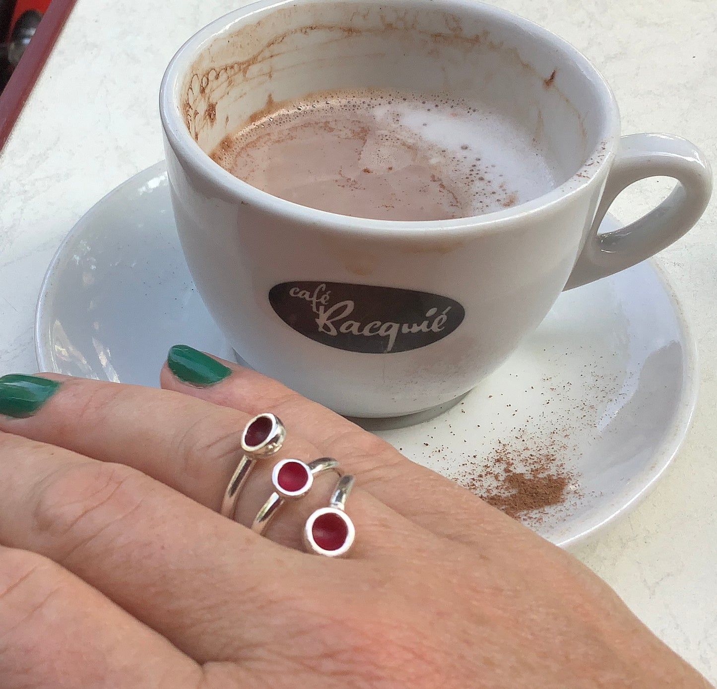 Sterling silver adjustable ring with dark pink/ cerise enamel